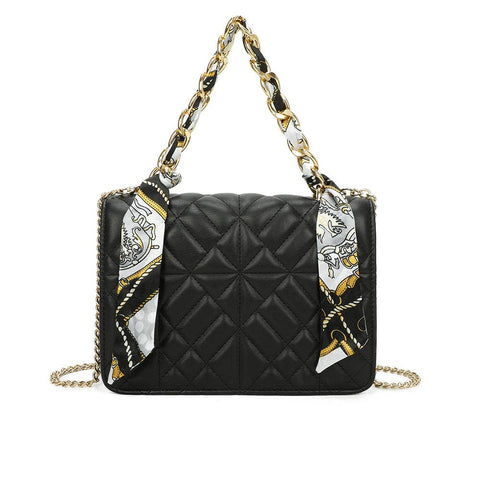 Bolsa matelassê Éclat com corrente dourada e lenço: Preto