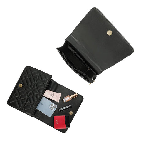 Bolsa matelassê Éclat com corrente dourada e lenço: Preto