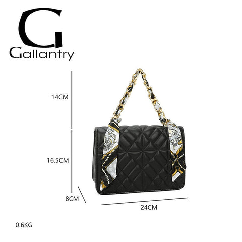 Bolsa matelassê Éclat com corrente dourada e lenço: Preto