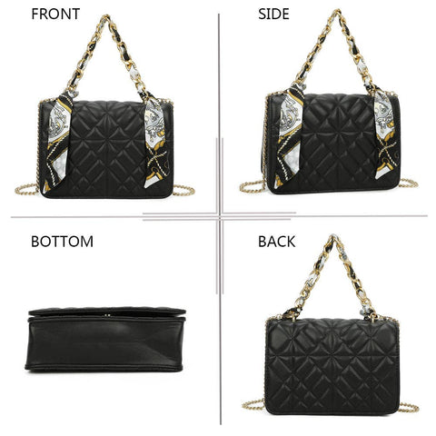 Bolsa matelassê Éclat com corrente dourada e lenço: Preto